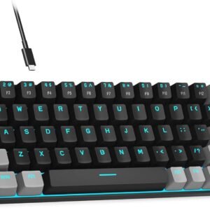 MK-Box 60% Mechanical Gaming Keyboard | Compact 68 Keys | LED Backlit with Red Switch | Detachable USB-C Wired Keyboard for Windows, Mac, PC (Black/Grey)