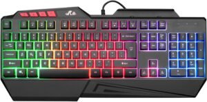 RK202 RGB Gaming Keyboard | Multiple Color Rainbow LED Backlit | USB Wired with Wrist Rest