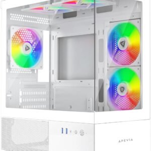 Apevia Phantom Micro-ATX Dual-Chamber Gaming PC Case – White | 5x ARGB Fans, Tempered Glass, 240mm Radiator Support