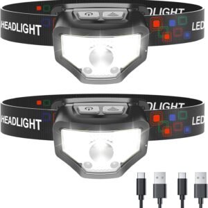Rechargeable LED Headlamp 2-Pack – 1200 Lumen, Motion Sensor, Waterproof, 12 Modes