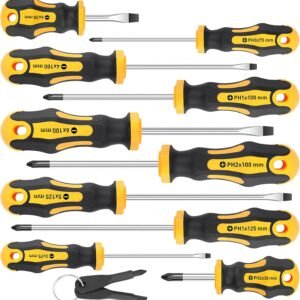 10-Piece Magnetic Screwdrivers Set | Professional Cushion Grip, 5 Phillips & 5 Slotted Tips