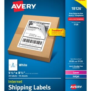 Shipping Labels, 5-1/2" X 8-1/2", Paper, White, Trueblock®, Laser/Inkjet, 20 Labels (18126)