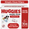 Simply Clean Unscented Baby Wipes – 704 Count (11 Flip-Top Packs), Hypoallergenic, Fragrance Free, Alcohol Free