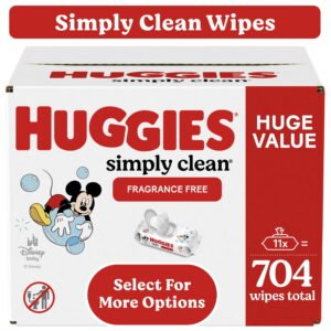 Simply Clean Unscented Baby Wipes – 704 Count (11 Flip-Top Packs), Hypoallergenic, Fragrance Free, Alcohol Free