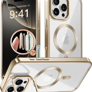 Magnetic for Iphone 16 Pro Max Case, Built-In Camera Stash Stand, Compatible with Magsafe, 16FT Military Protection, Shockproof Slim Phone Case for Iphone 16 Promax 6.9", Gold