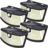 New Solar Motion Sensor Lights 120 Leds with Lights Reflector,270° Wide Angle, IP65 Waterproof, Step Lights for Front Door, Yard, Garage, Deck (Back Button 4-Pack)